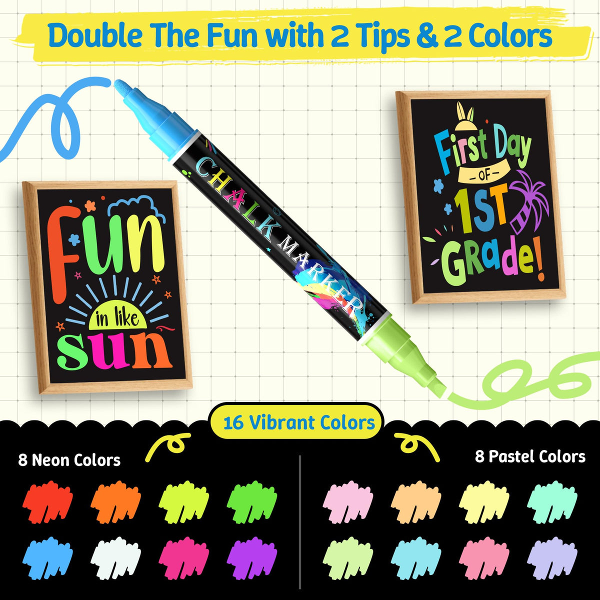 Discover Dual Tip Liquid Chalk Markers at Curat Cart. 100% Authentic, available in India for vibrant art and fun projects.