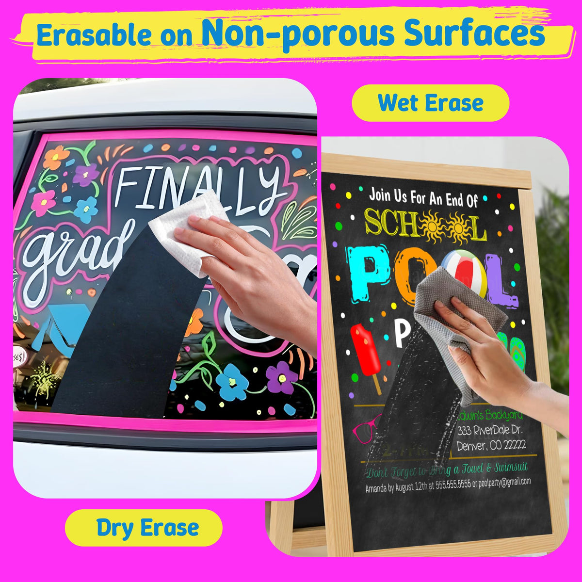 Versatile Dual Tip Liquid Chalk Markers perfect for creative projects, easily erasable on non-porous surfaces. Available at Curat Cart.