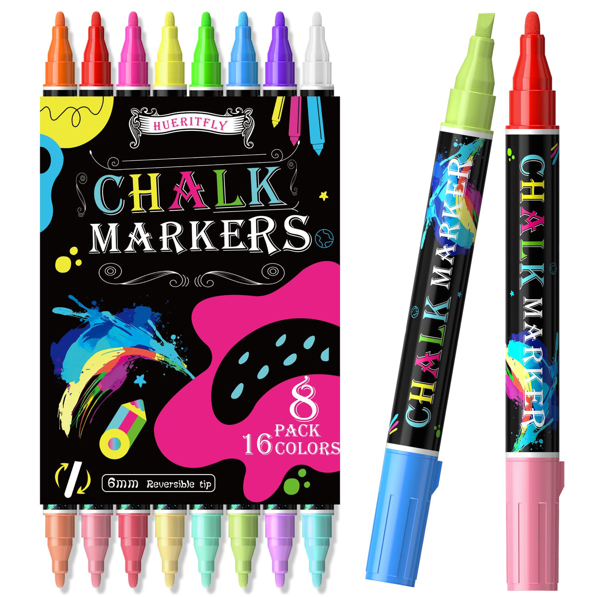 Explore premium imported Dual Tip Liquid Chalk Markers in 16 vibrant colors, perfect for creative projects. Available at Curat Cart.