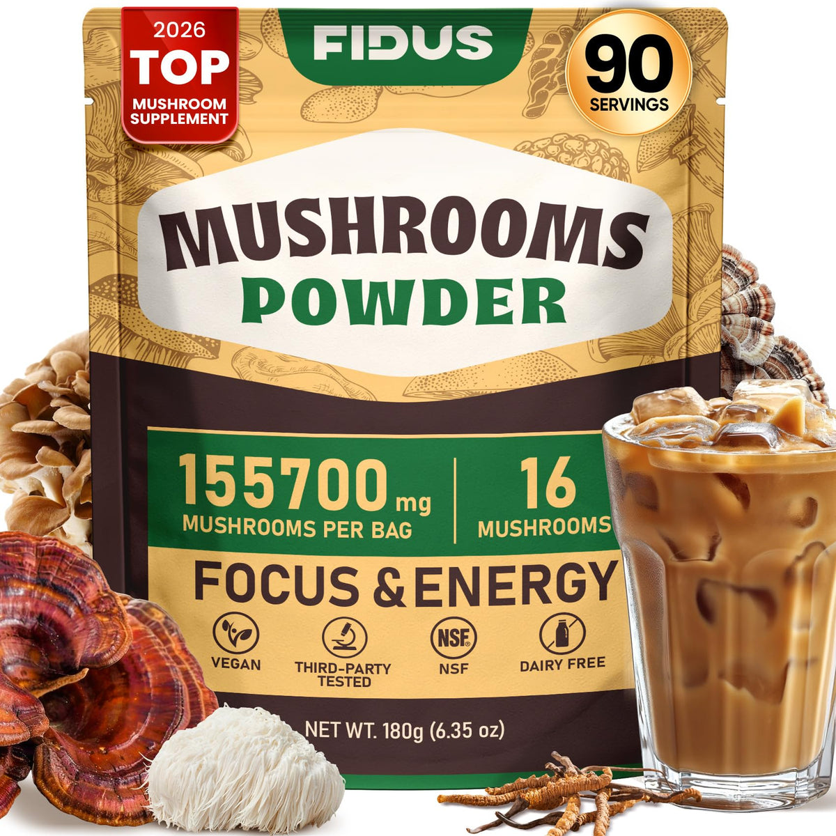 Premium imported Mushroom Powder Coffee Alternative from Curat Cart, promoting focus and energy with 90 servings. Elevate your beverage experience.