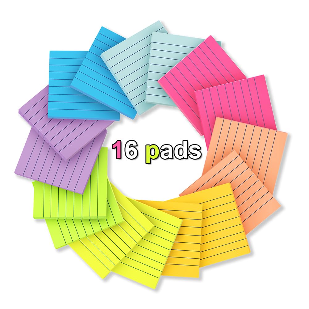 Lined Sticky Notes in bright colors, featuring 16 pads for effective organization. 100% Authentic and available at Curat Cart in India.