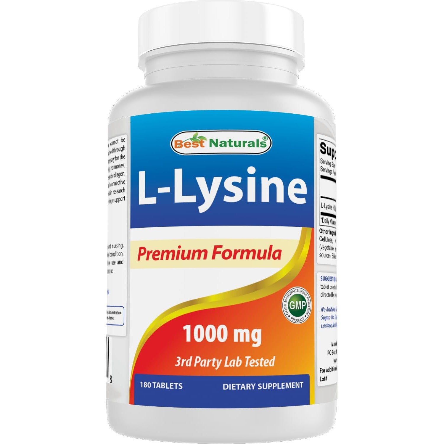 Best Naturals L-Lysine 1000mg 180 Tablets (180 Count (Pack of 1)) (2 Bottles)