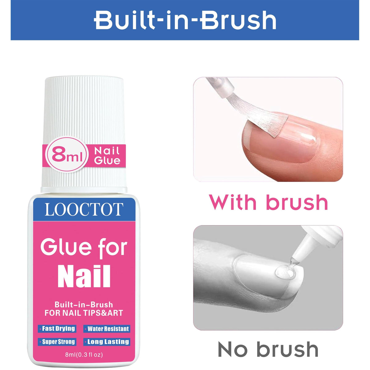Super Strong Nail Glue with built-in brush for precise application. 100% Authentic, available at Curat Cart in India.