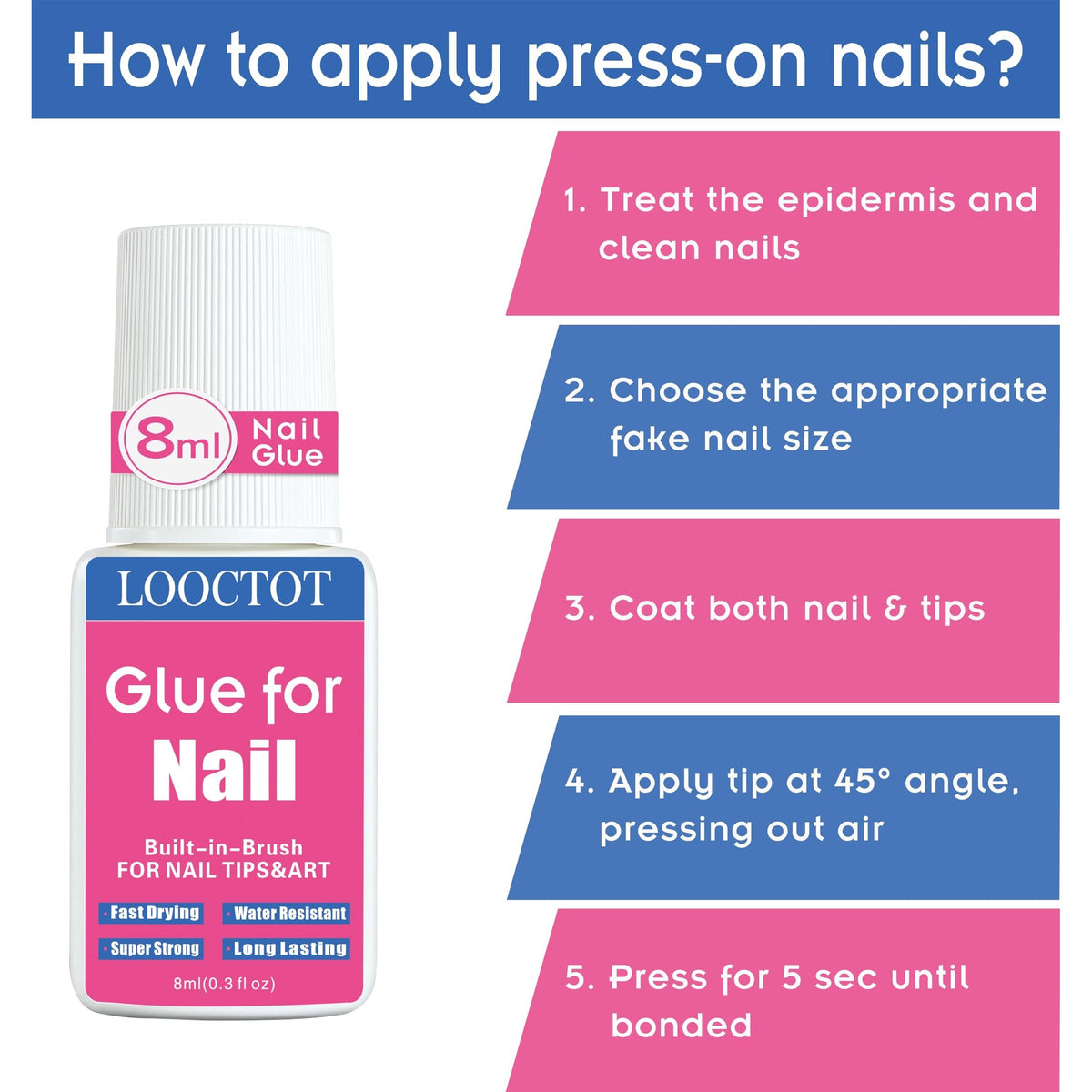 Super Strong Nail Glue in official packaging from Curat Cart, featuring a built-in brush for easy application and long-lasting hold.