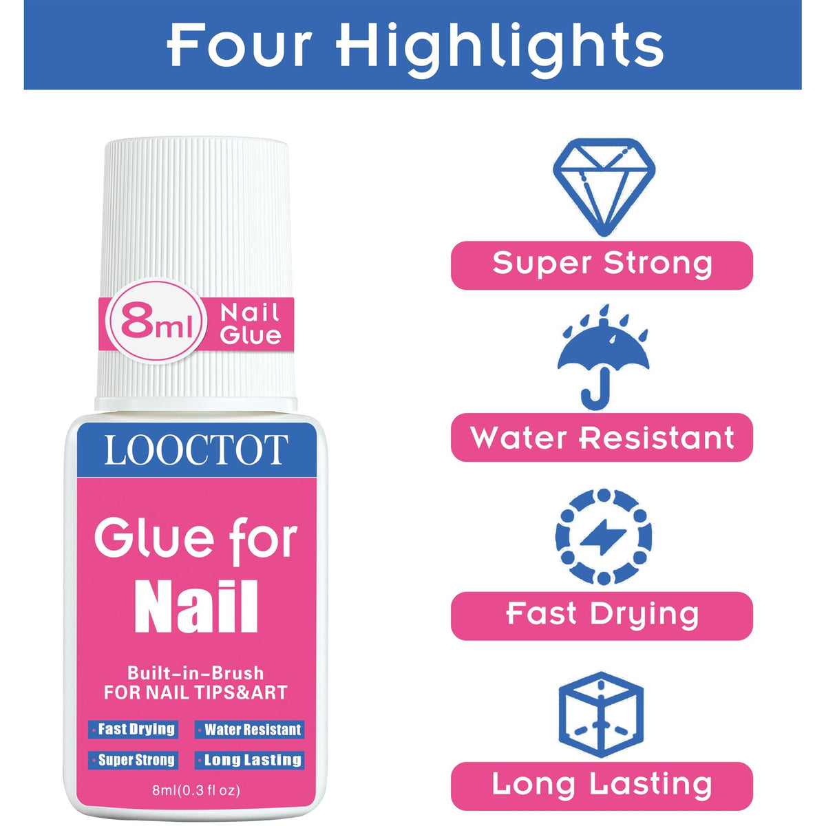 Super Strong Nail Glue by LOOCOTOT, specially curated by Curat Cart, offers fast drying, water resistance, and long-lasting hold.