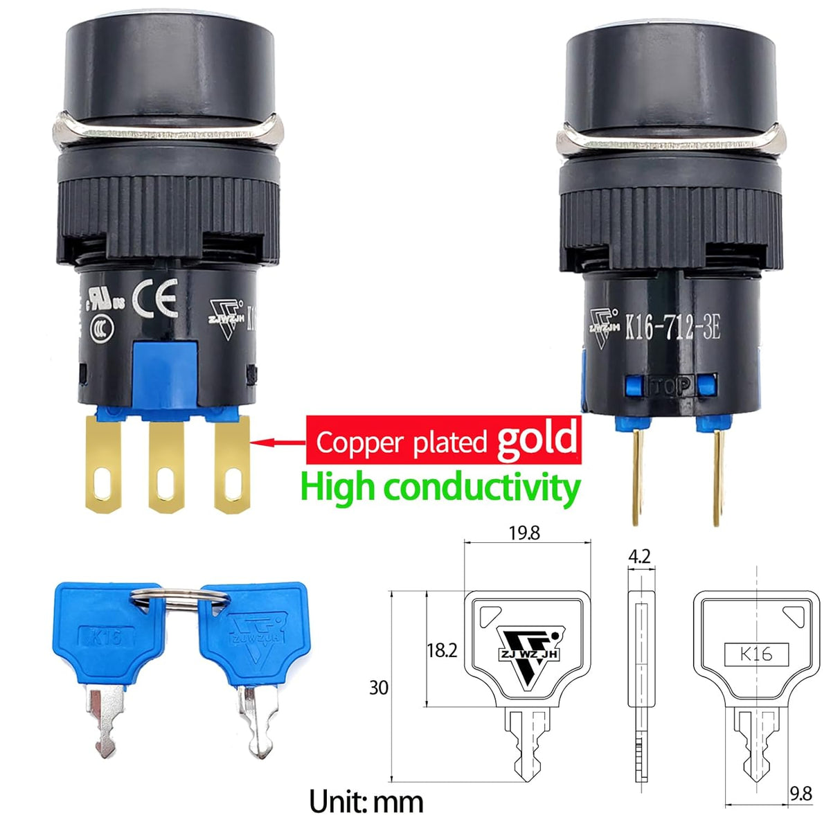 Discover the Key Switch 3 Position Rotary, featuring copper-plated contacts for high conductivity. Verified by CuratCart.