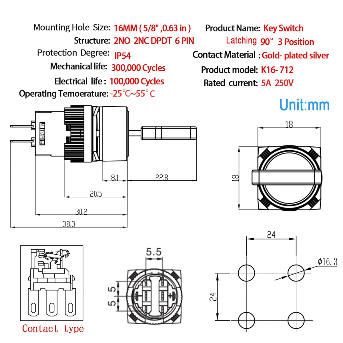 Premium imported 3 position rotary key switch, ideal for reliable and durable electrical applications.