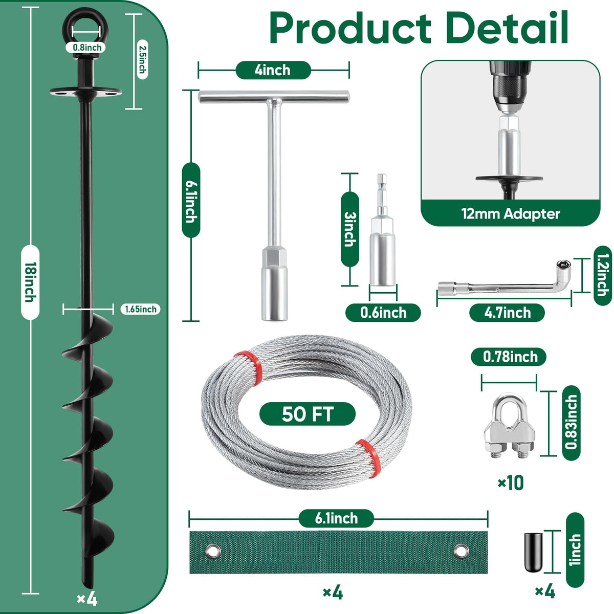 Heavy Duty Ground Anchors Kit includes 50 FT cable, durable design, 100% Authentic and available at Curat Cart in India.