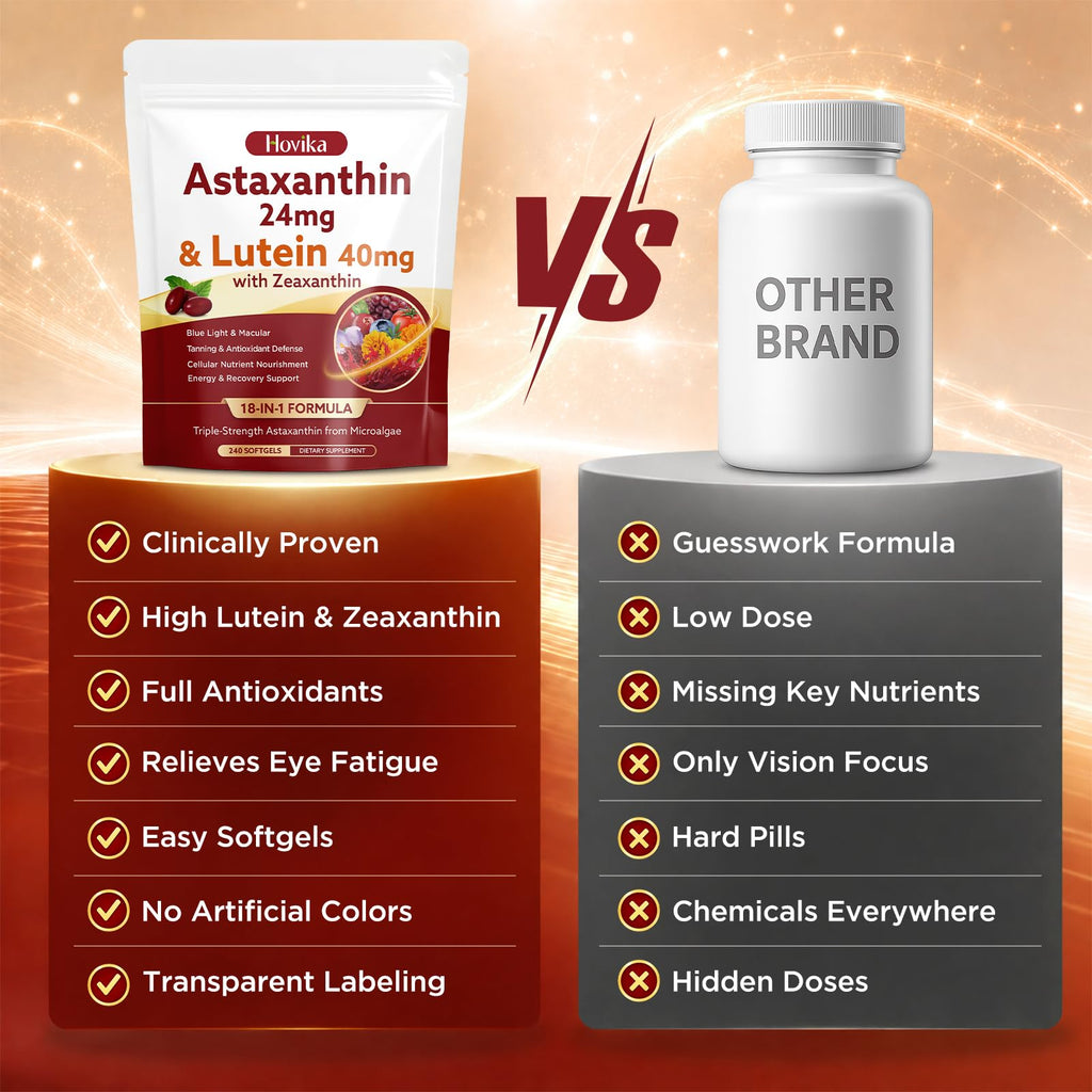 High-quality Astaxanthin, Lutein, and Zeaxanthin supplements in official packaging, showcasing superior benefits over other brands. Available at Curat Cart.