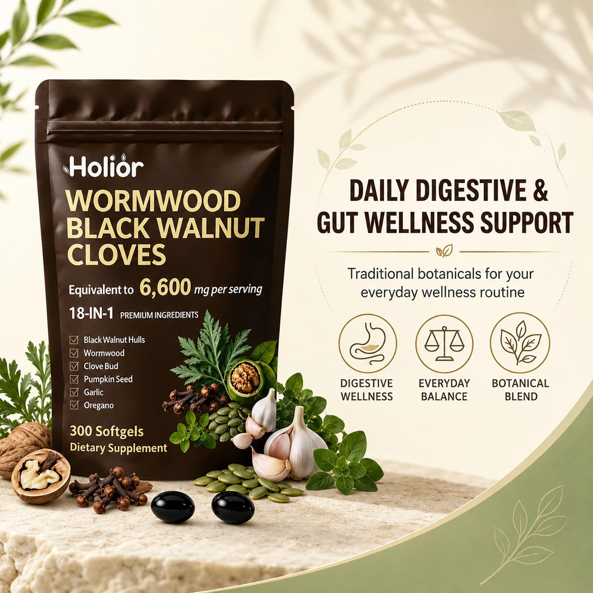 Wormwood Black Walnut Cloves Softgels offer 100% authentic digestive and gut wellness support, available at Curat Cart in India.