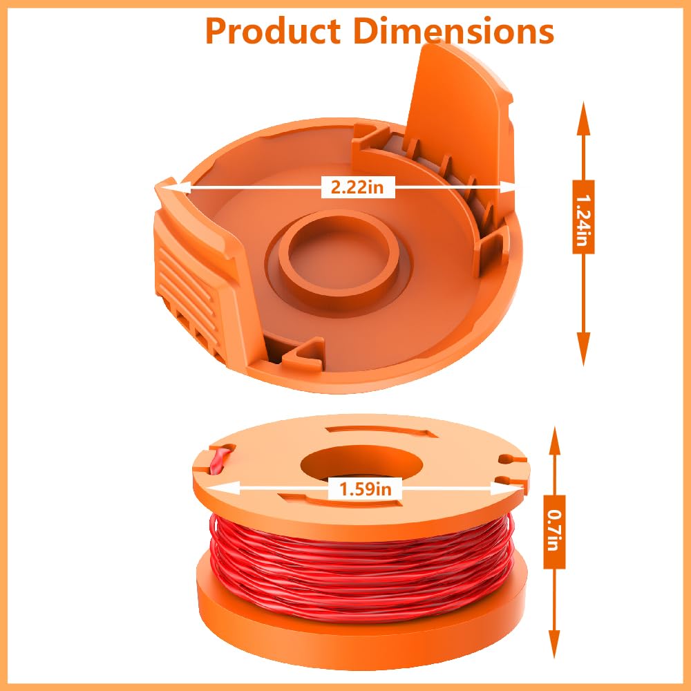 Worx Replacement Spool in official packaging with precise dimensions, ensuring high quality for efficient lawn care. Available at Curat Cart.