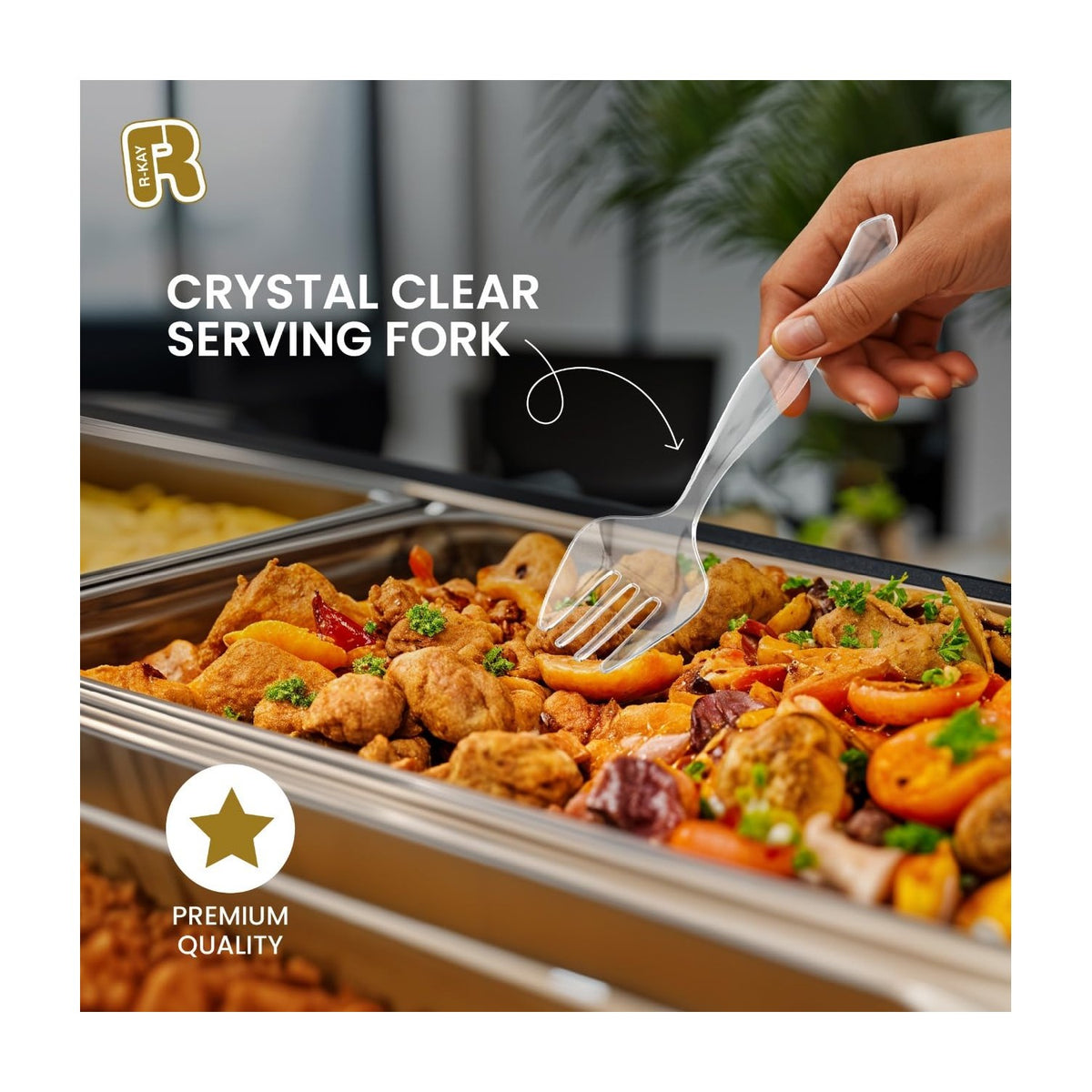 Premium quality clear plastic serving utensils set, perfect for elegant dining. Available at Curat Cart.