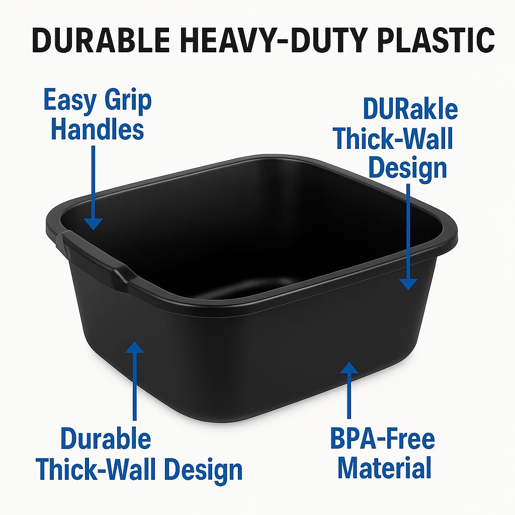 Durable plastic dishpan wash basin tub featuring easy grip handles and BPA-free material. 100% Authentic, available in India at Curat Cart.