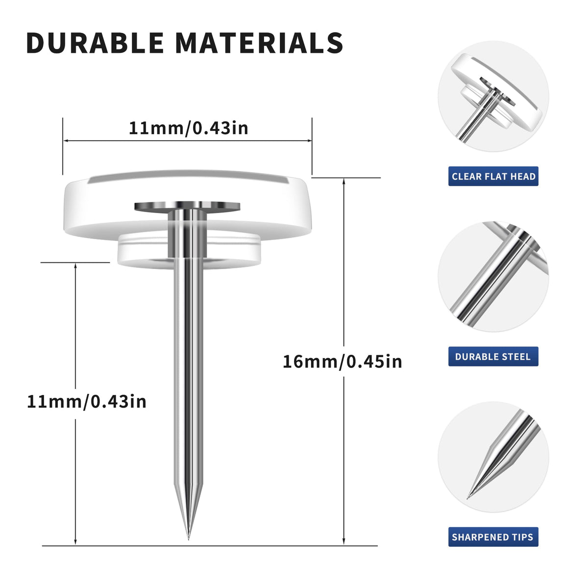 Clear thumb tacks heavy duty with durable steel and flat head, 100% Authentic, available at Curat Cart in India.