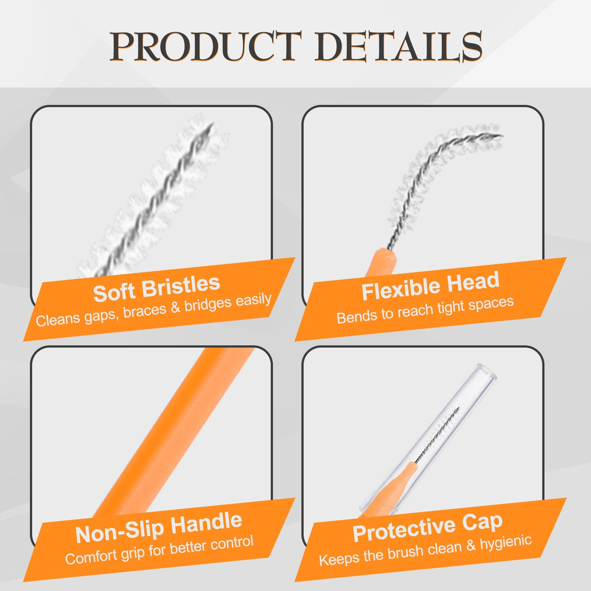 Interdental brushes in official packaging from Curat Cart, featuring soft bristles and a protective cap for hygiene.