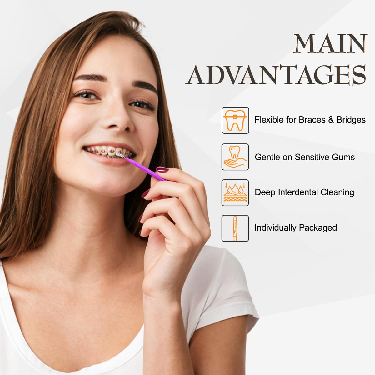 Experience deep cleaning with Curat Cart's Interdental Brushes, individually packaged for convenience and gentle on gums.