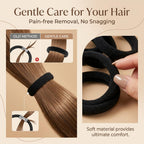 Black Hair Ties No Damage in high-quality packaging, designed for gentle care and pain-free removal. Available at Curat Cart.