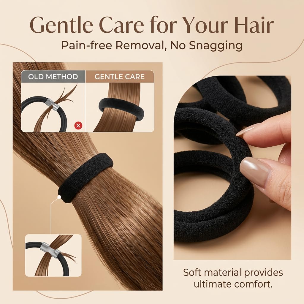 Black Hair Ties No Damage in high-quality packaging, designed for gentle care and pain-free removal. Available at Curat Cart.