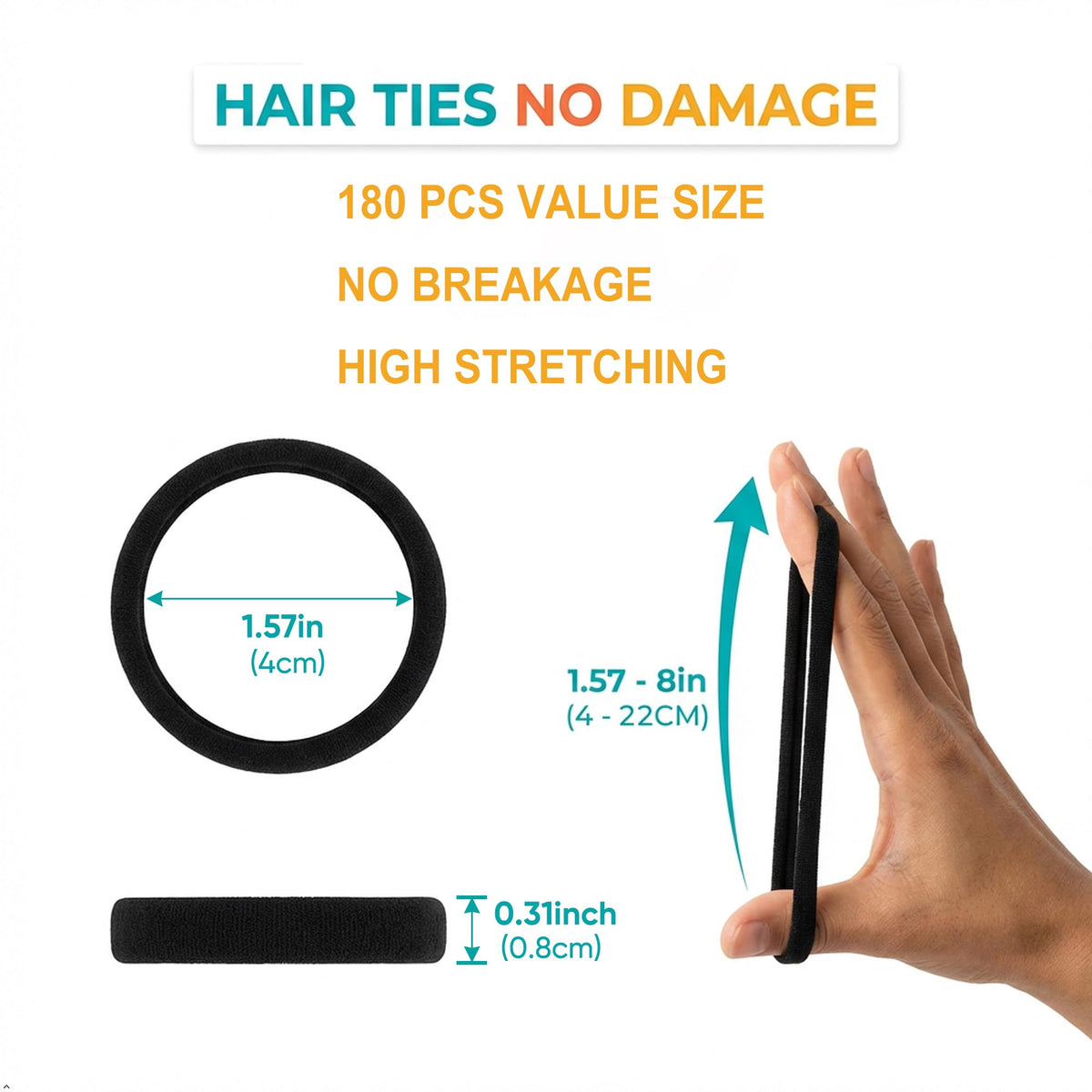 High-quality Black Hair Ties No Damage, 180 pcs, available in India at Curat Cart. 100% Authentic for ultimate hair protection.
