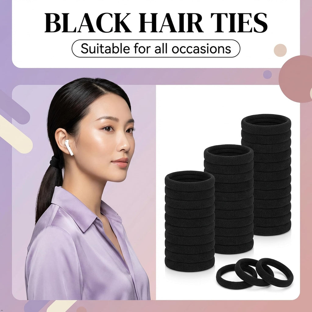 Premium imported black hair ties, suitable for all occasions, available at Curat Cart for damage-free styling.