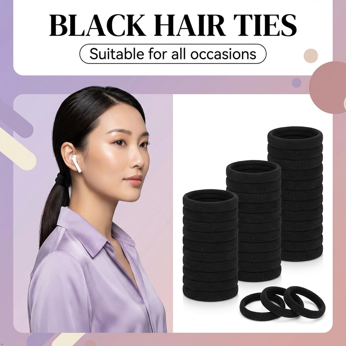 Premium imported black hair ties, suitable for all occasions, available at Curat Cart for damage-free styling.