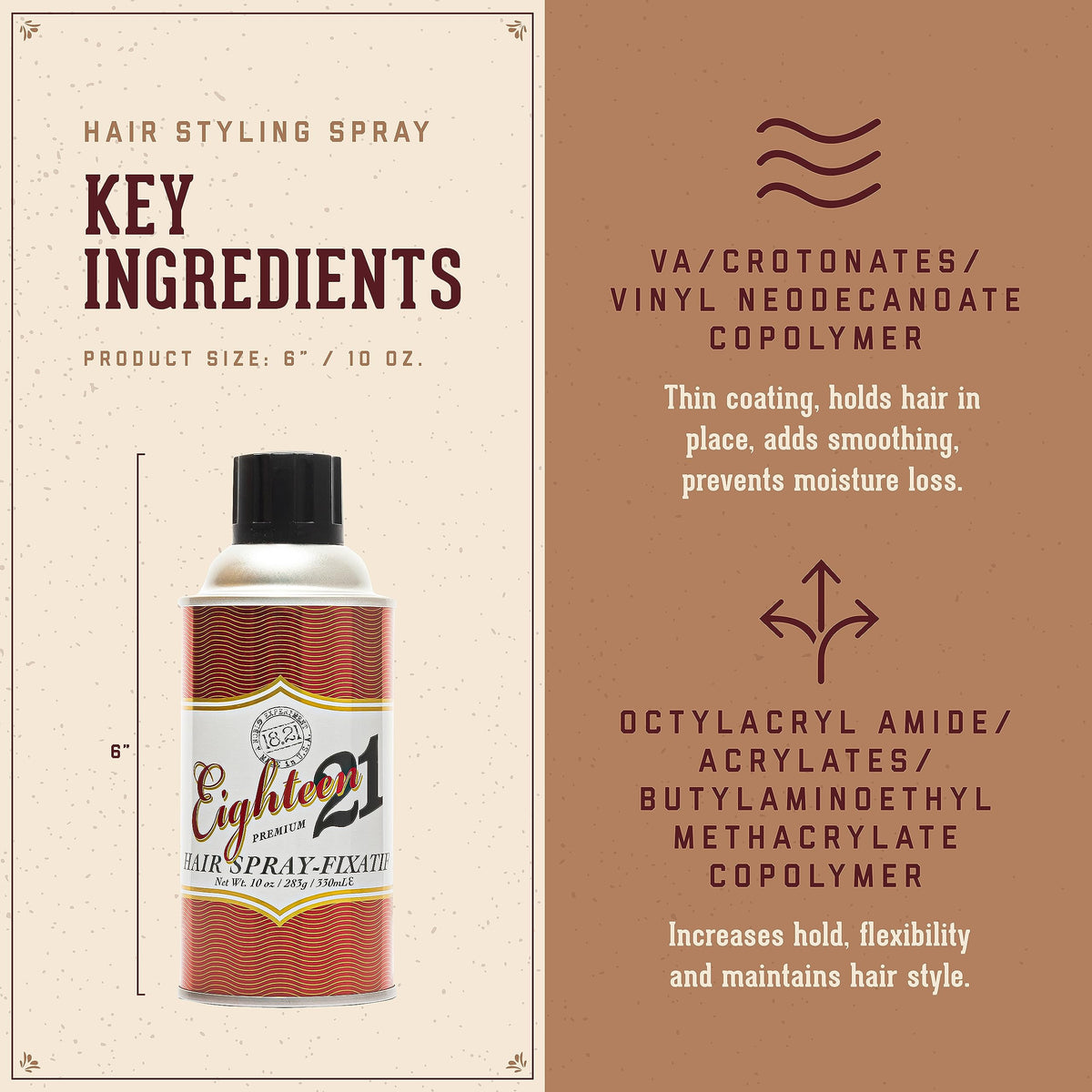 18.21 Man Made Hair Spray in official packaging, offering strong hold and flexibility for styled hair. Available at Curat Cart.