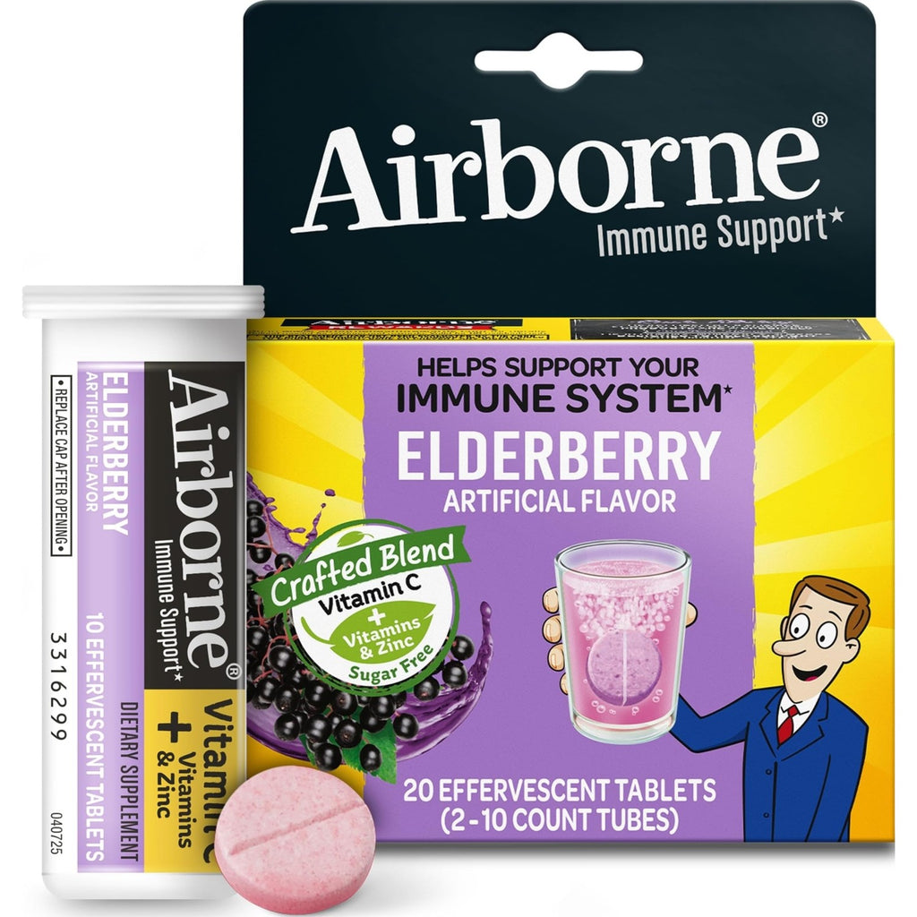 Airborne Immune Support Effervescent Tablets, Zesty Orange Flavor - 30ct with 1000mg Vitamin C + Vitamins A, D, E, Zinc, Selenium, Manganese & Herbal Blend - Sugar‑Free, Gluten‑Free
