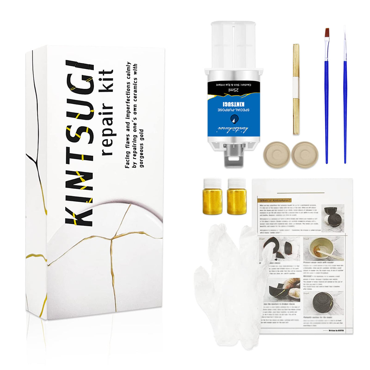 Discover the Kintsugi Repair Kit Gold, a premium imported solution for restoring ceramics, available at Curat Cart.