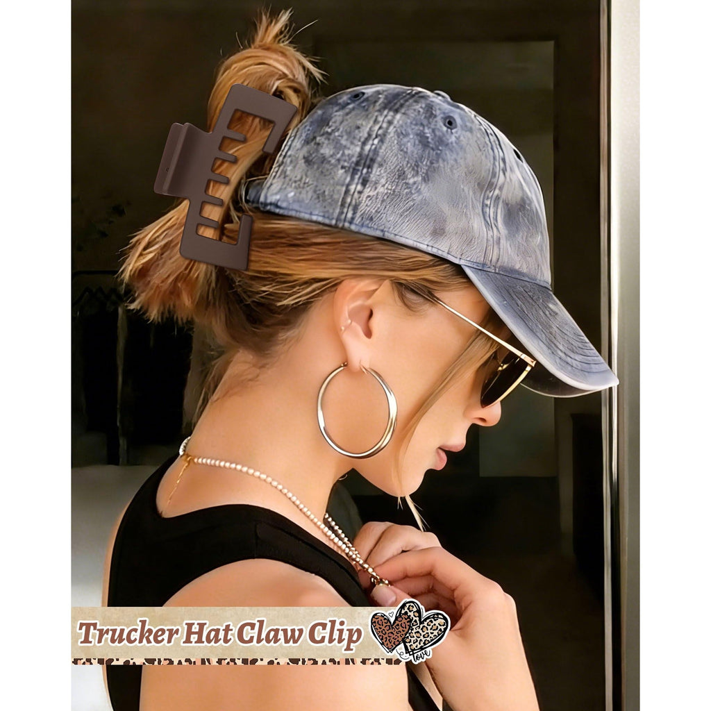 Authentic hat-friendly claw clip for secure hair hold, ideal for wearing with a baseball cap. Perfect for stylish convenience.