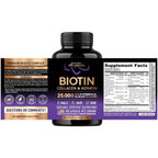 Biotin, Collagen, Hyaluronic Acid & Keratin - Hair Growth Support - 60 Caps | Hair, Skin & Nails Vitamins - Clinically Tested Supplement for Men & Women - 25000mcg Vitamins B1, B2, B3, B6 & B7