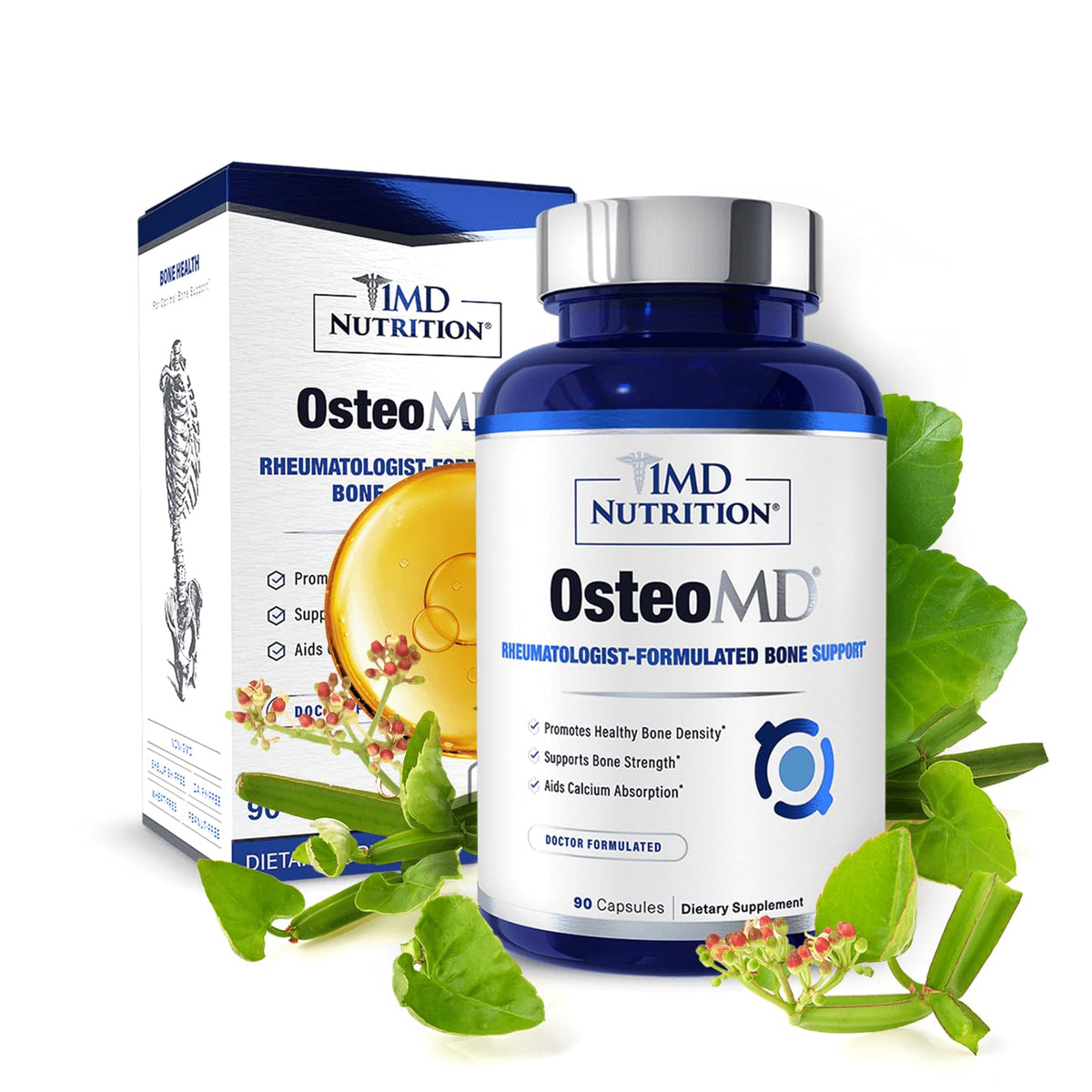Discover 1MD Nutrition OsteoMD, a genuine supplement promoting bone health and density with 90 capsules for optimal support.