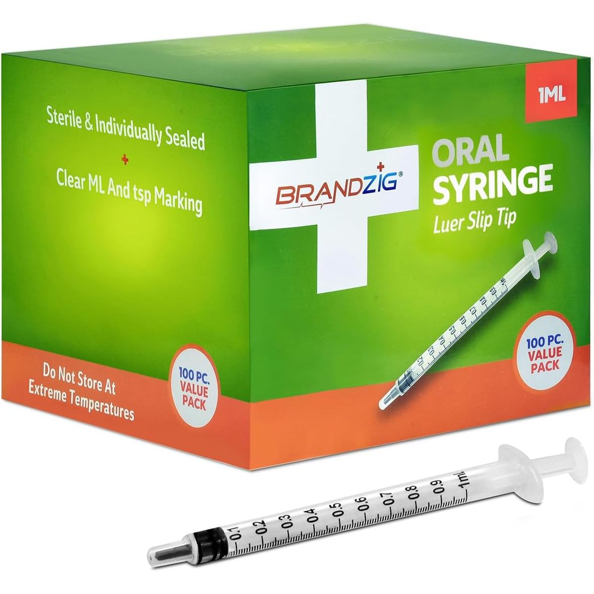 CuratCart verified oral syringe pack, 100 pieces, sterile and individually sealed for safe medicine administration.