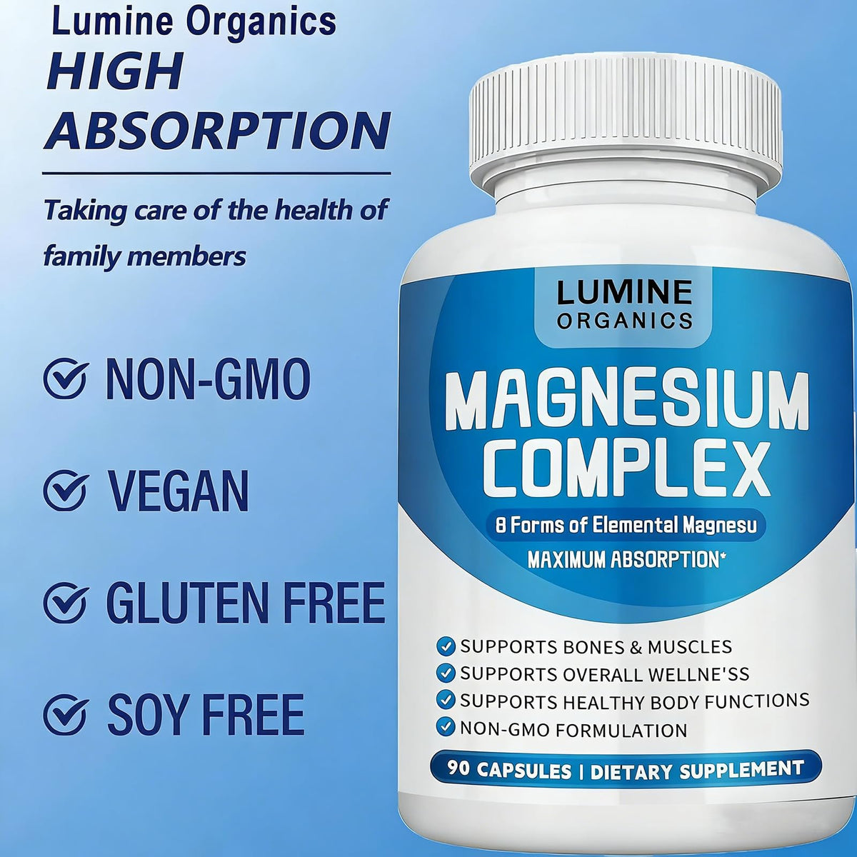 Lumine Organics Magnesium Complex Supplement offers 8 forms of elemental magnesium. 100% Authentic, available in India at Curat Cart.