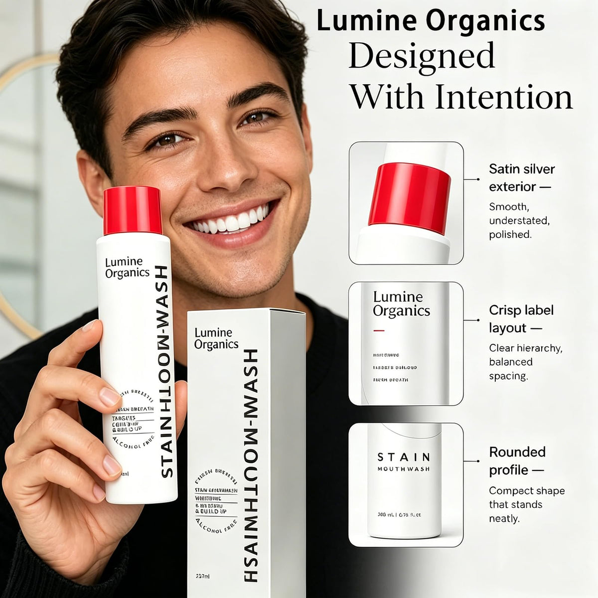 Lumine Organics Mouthwash Rinse features a sleek design, 100% Authentic, available at Curat Cart in India.