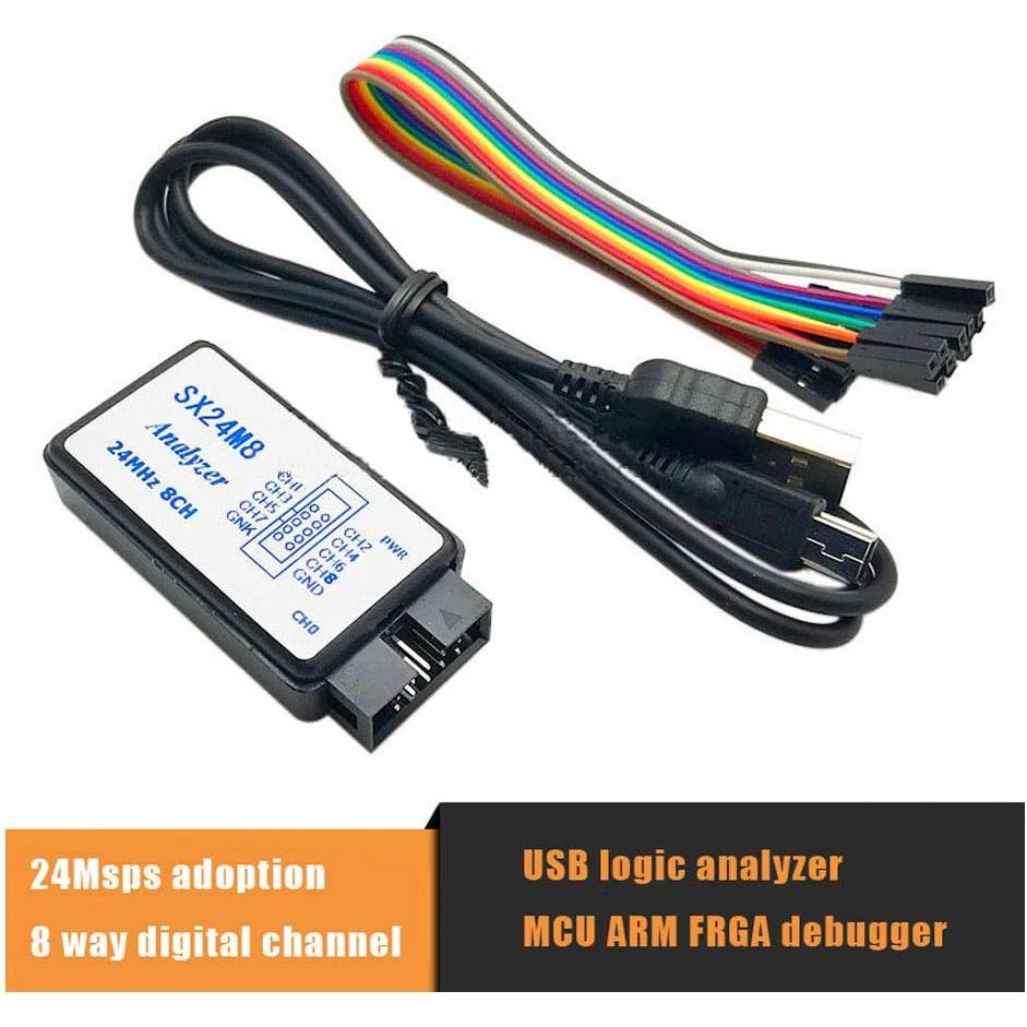 USB logic analyzer with 8 channels and colorful cables. Verified by CuratCart for quality and reliability.