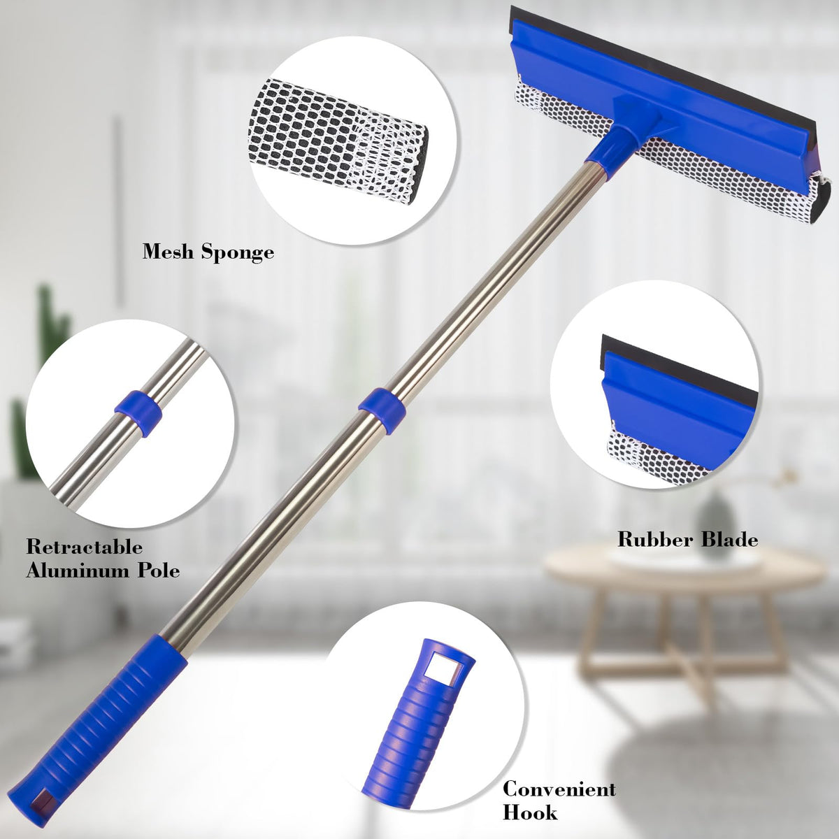Versatile Window and Car Squeegee featuring mesh sponge, rubber blade, and retractable pole. 100% Authentic, available at Curat Cart.