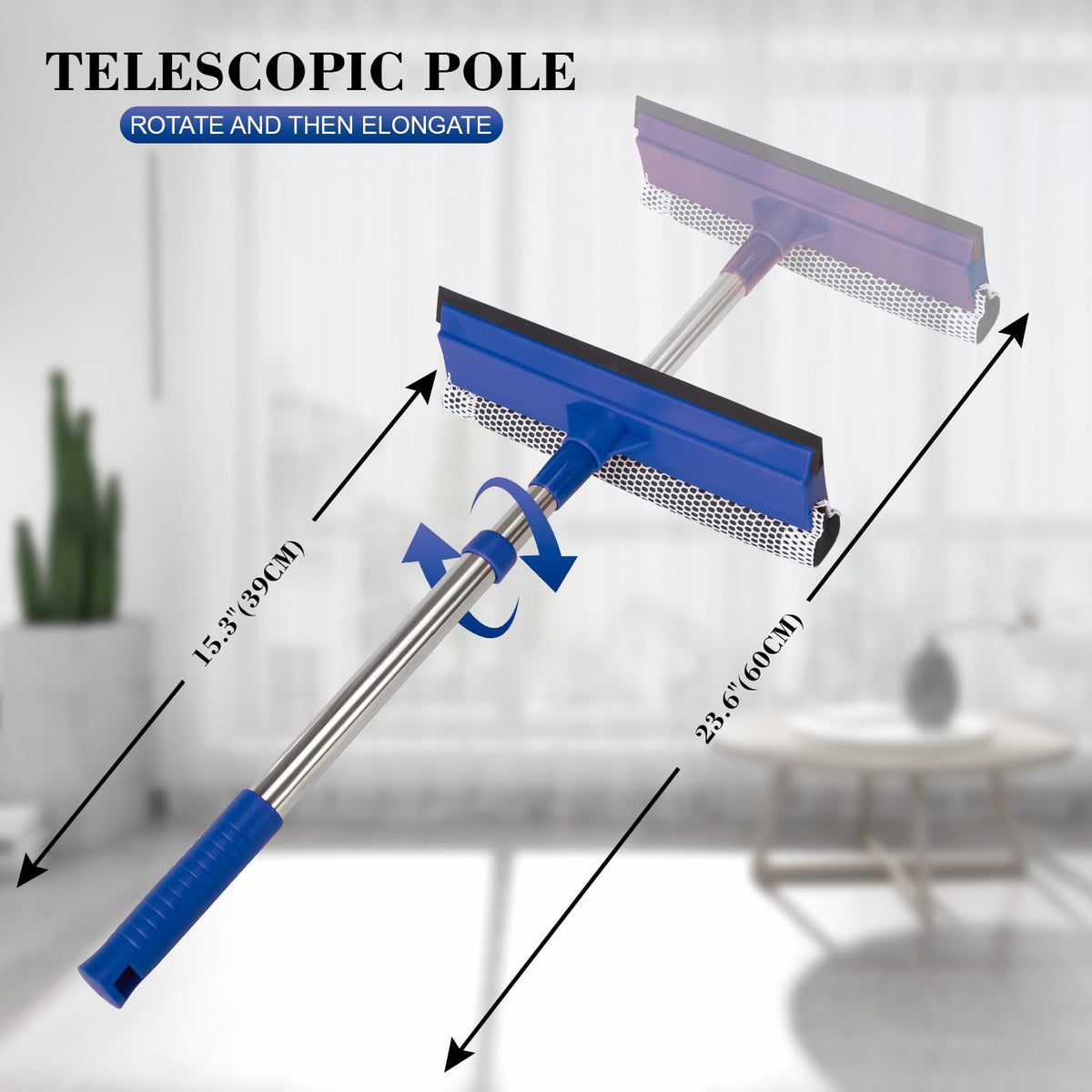 Premium window and car squeegee with telescopic pole, specially curated by Curat Cart for effective cleaning. Perfect for every home.