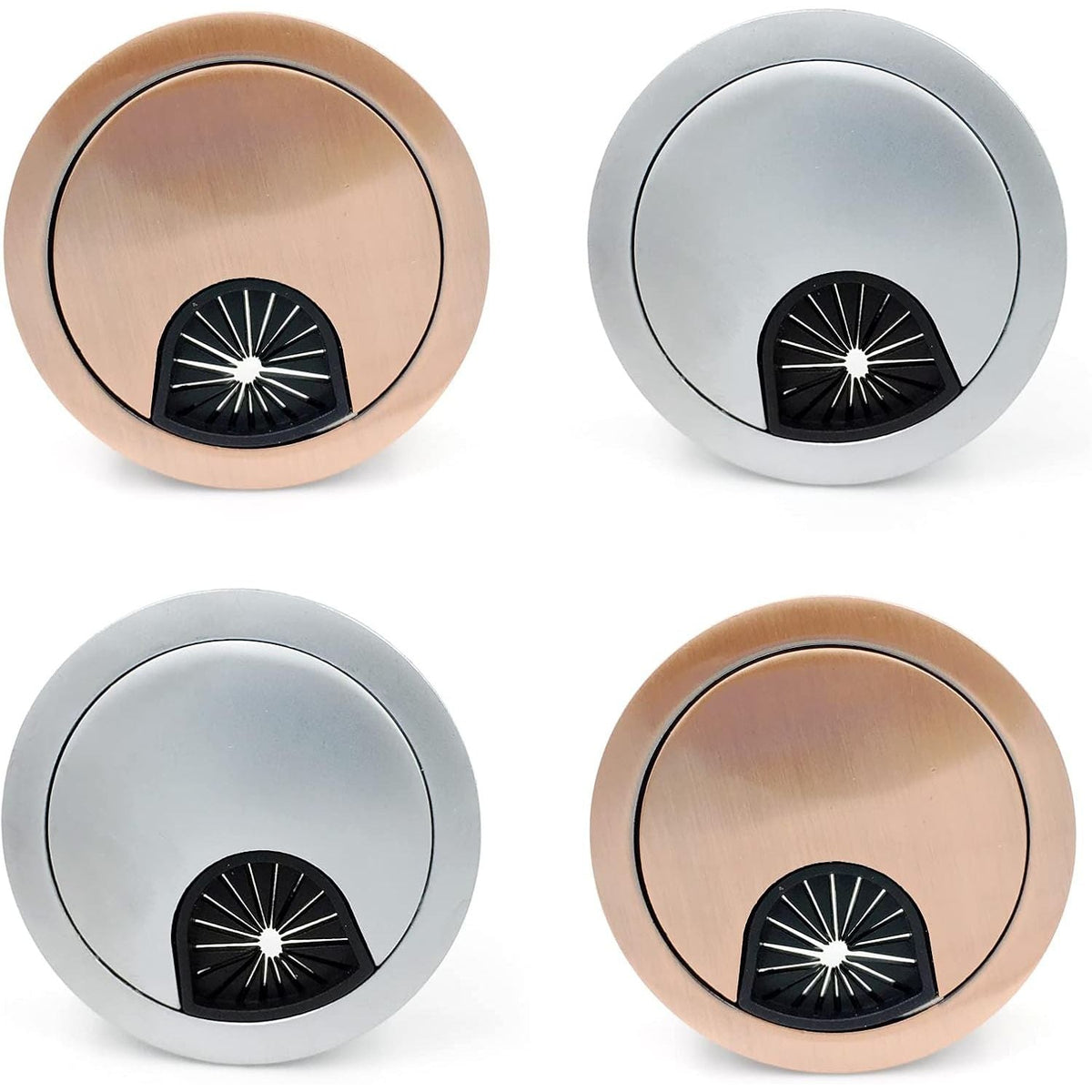 100% genuine metal desk cable grommet covers in silver and copper finishes for organized workspace solutions.