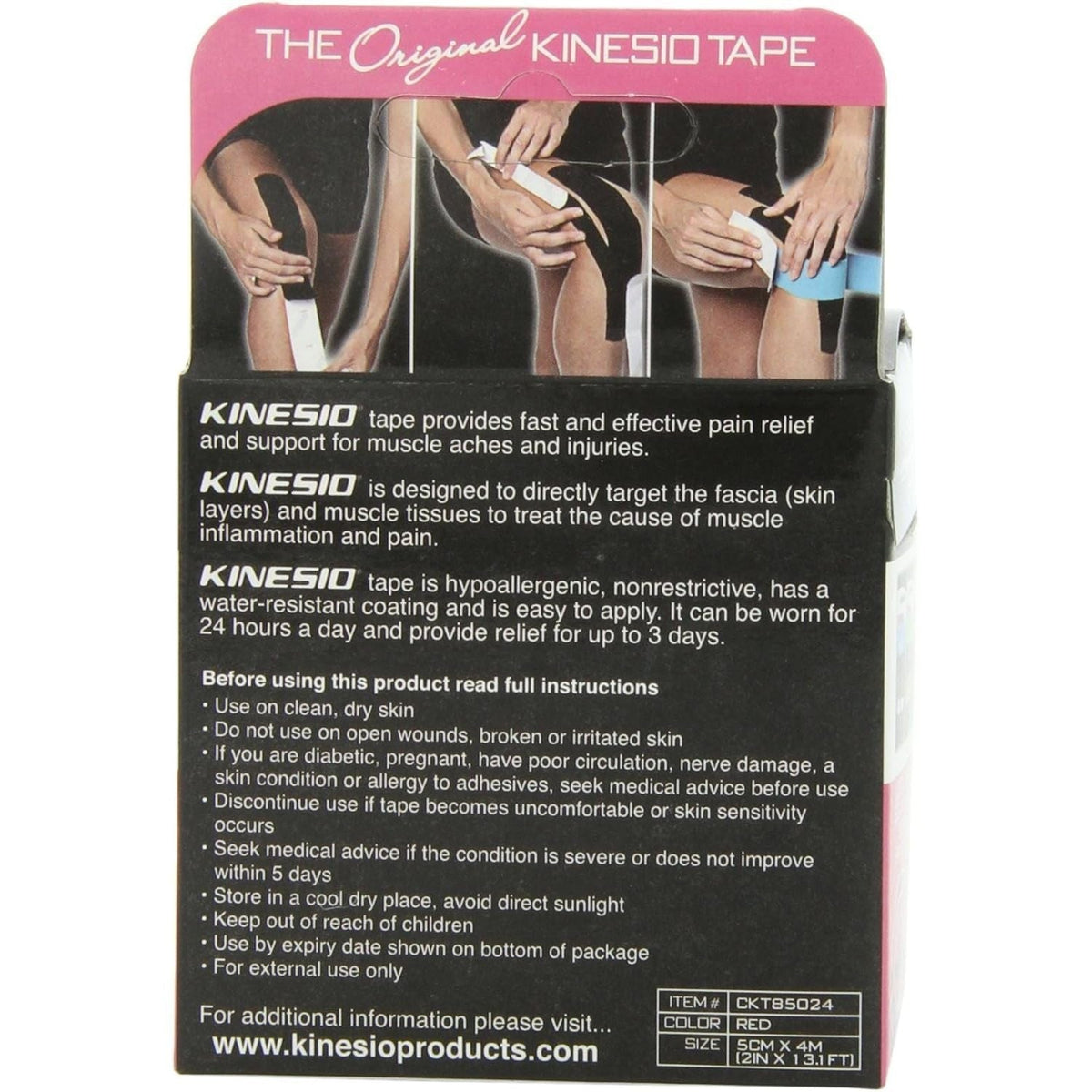 Premium imported Kinesio Tex Classic tape provides effective muscle pain relief for up to 3 days. Ideal for athletes.