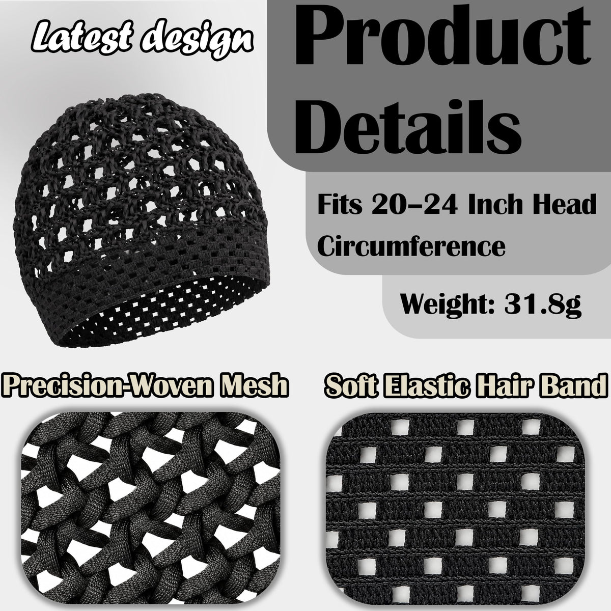 Precision-woven mesh hair nets for sleeping, fits 20-24 inch head, 100% Authentic and available at Curat Cart.