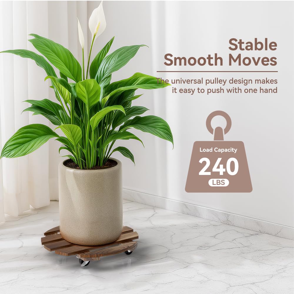 Upgrade your plant display with this Wood Plant Caddy with Wheels from Curat Cart, featuring a 240 lbs load capacity for easy mobility.