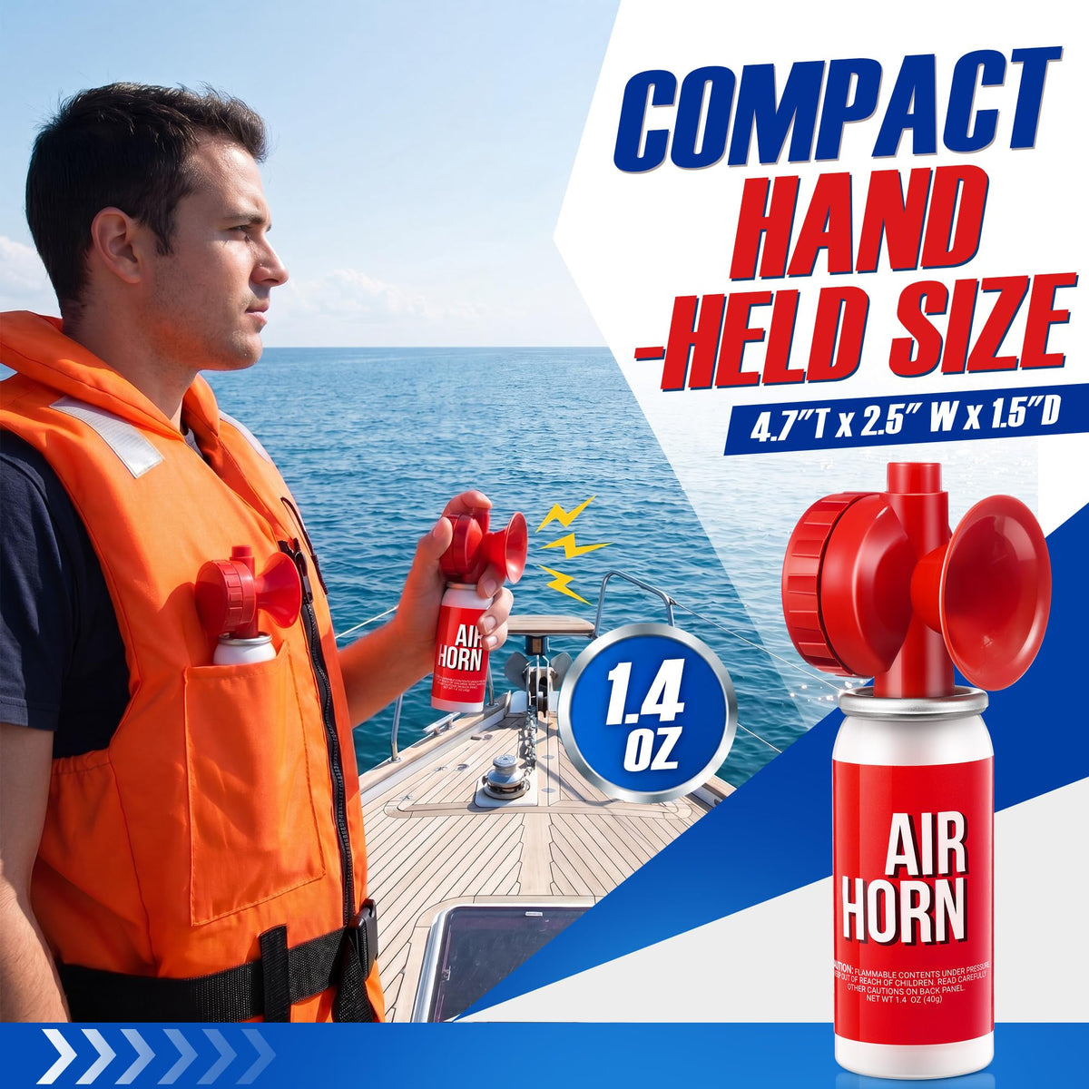 Compact air horn for safety, specially curated by Curat Cart. Perfect for emergencies and outdoor activities. 