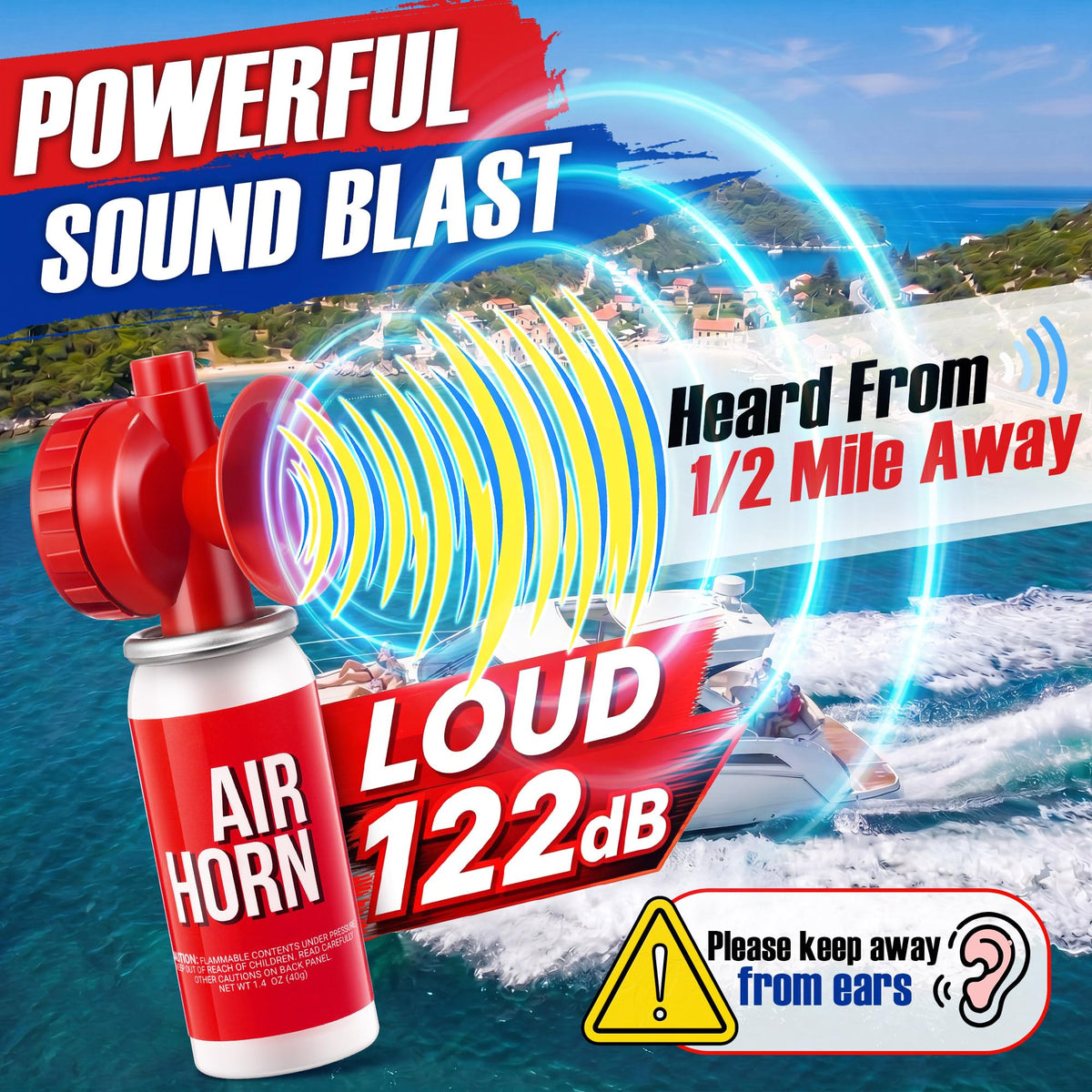 Powerful air horns for safety with 122dB sound, 100% Authentic at Curat Cart, available in India. Please keep away from ears.