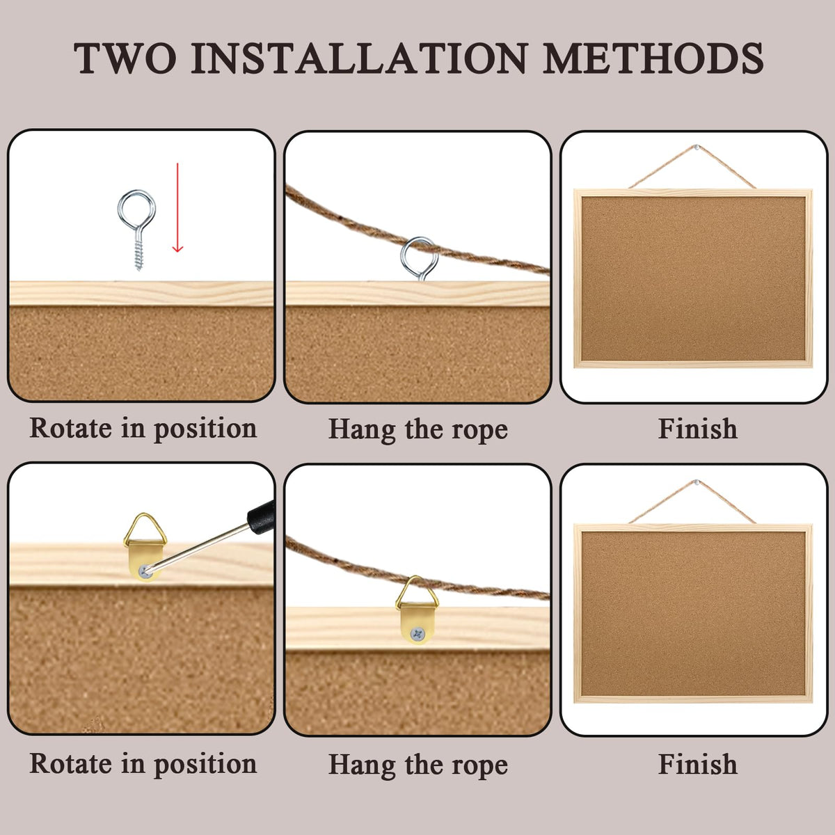 Cork Board Bulletin Board Pack showcases two easy installation methods. Available in India at Curat Cart, ensuring 100% authenticity.