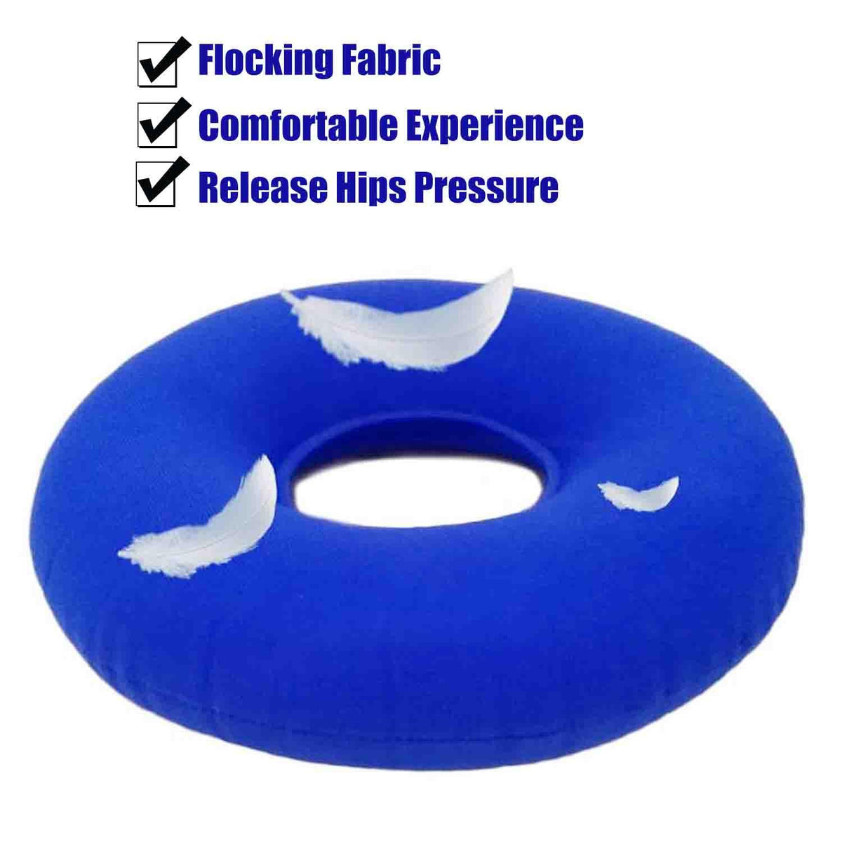 Comfortable donut pillow inflatable cushion with flocking fabric for pressure relief, available at Curat Cart.
