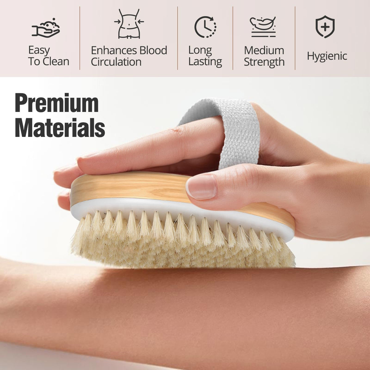 Premium materials dry brushing body brush enhances blood circulation, easy to clean, available at Curat Cart.