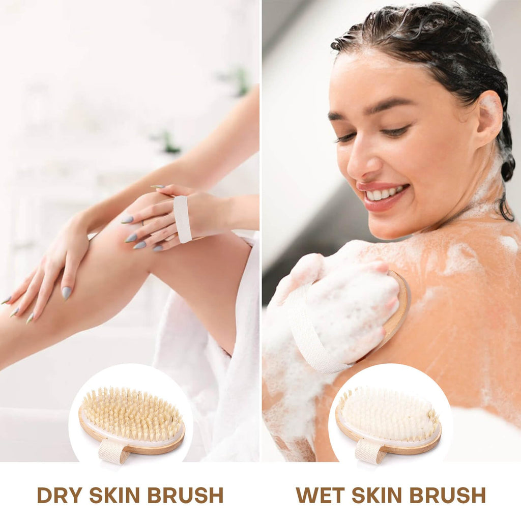 Authentic 2 pack dry brushing body brushes designed for wet and dry use, promoting skin health and rejuvenation.