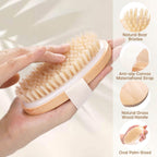 Premium imported 2 pack dry brushing body brushes with natural boar bristles and an oval palm-sized design.