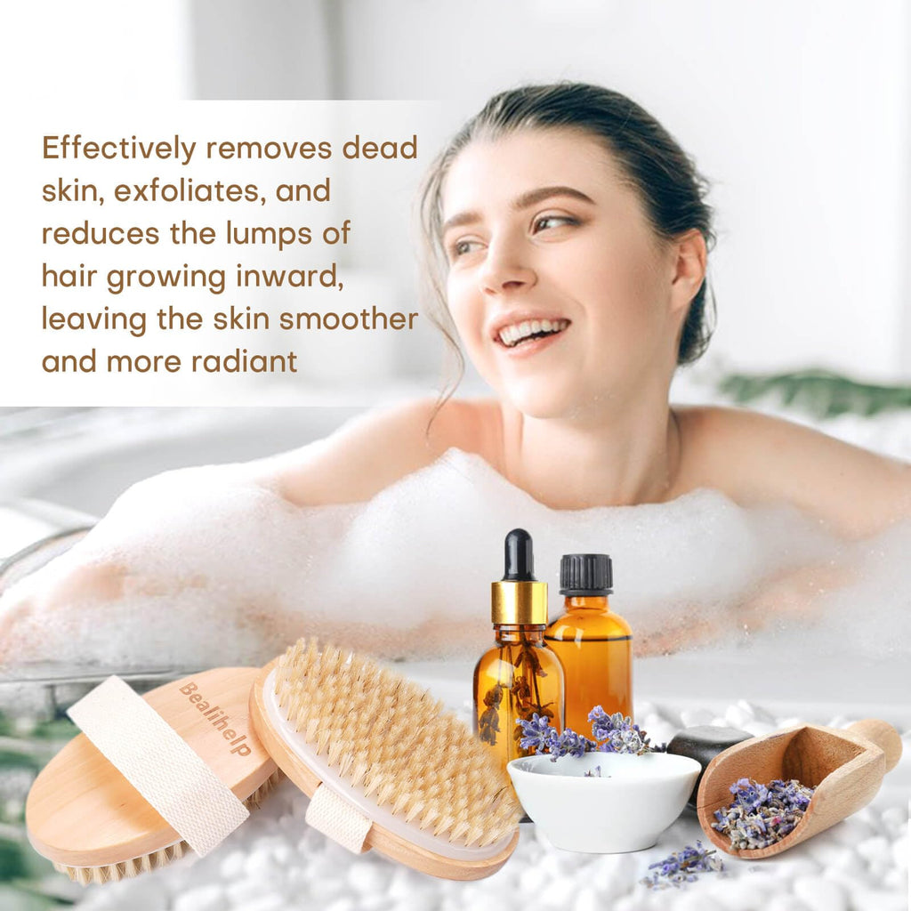 2 pack of natural dry brushing body brushes, perfect for exfoliating and enhancing skin radiance. Order online today!
