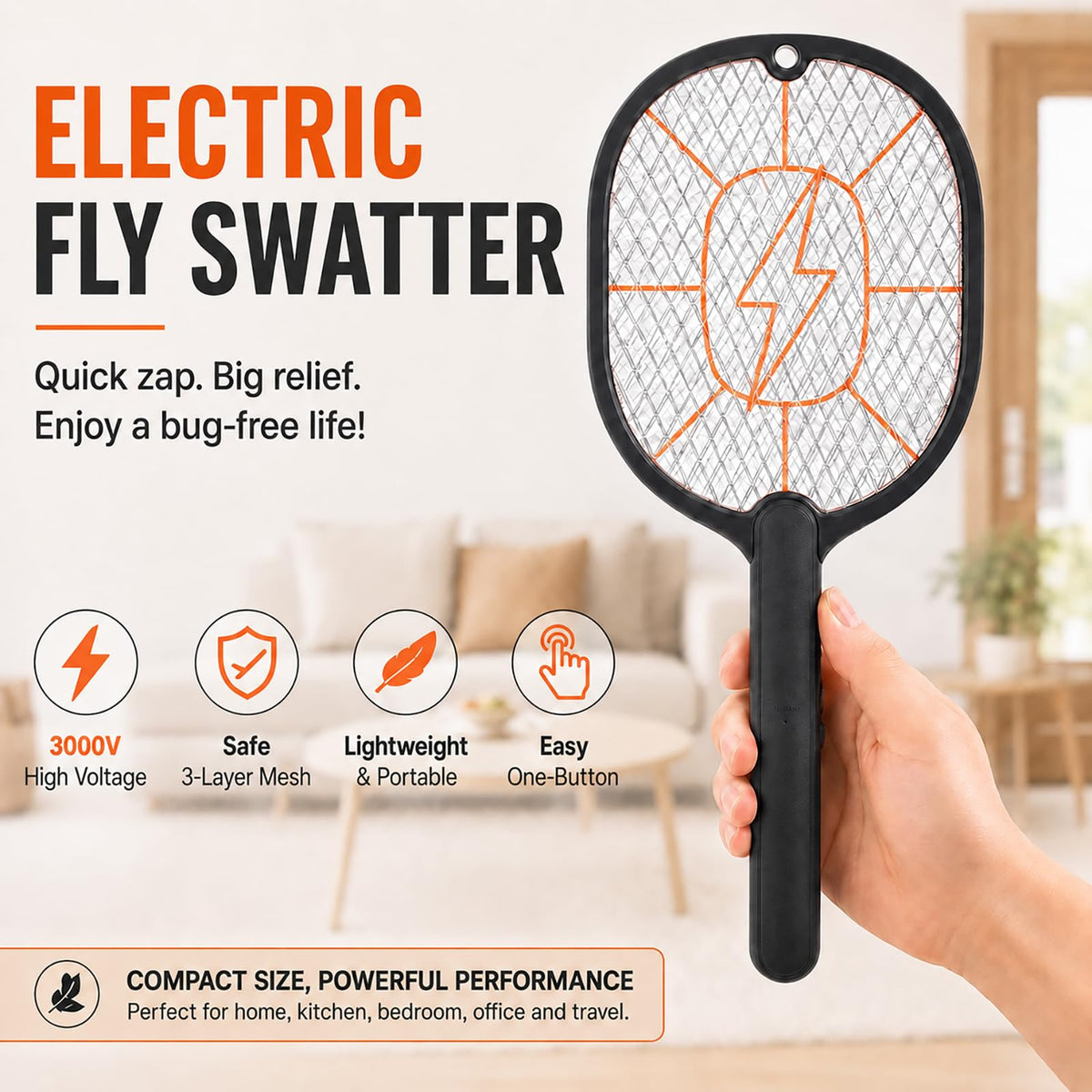 Electric Fly Swatter 2-Pack, specially curated by Curat Cart, delivers powerful performance for a bug-free life. Perfect for home, kitchen, and travel.
